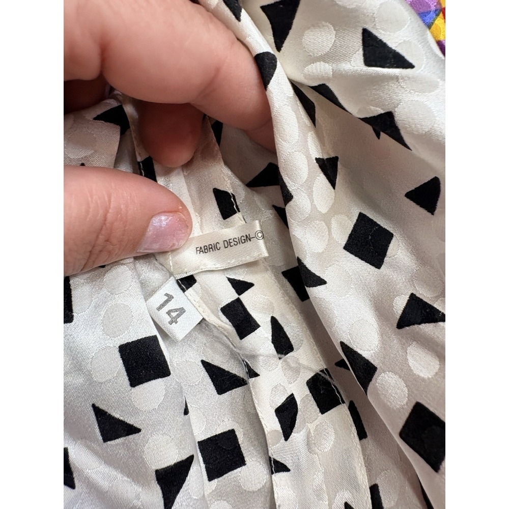Anne Crimmins Silk Maxi Dress 14 Vintage Belted Geometric Retro - Picture 9 of 12